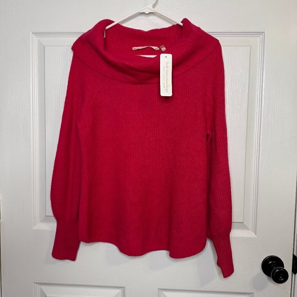 Soft Surroundings Valentine Rose Cashmere Ribbed Cowl Neck Sweater size S NEW